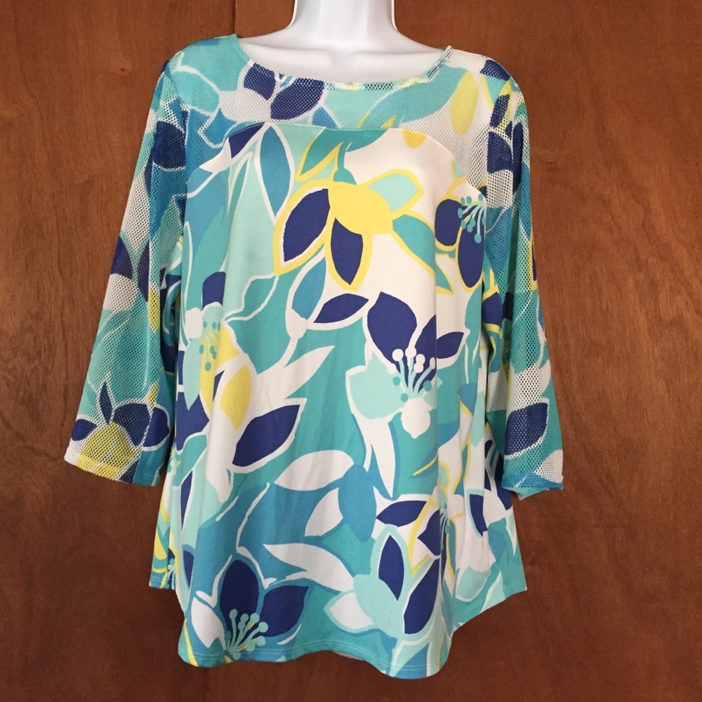 Ruby Rd Women blouse L 3/4 sleeve air mesh stretch